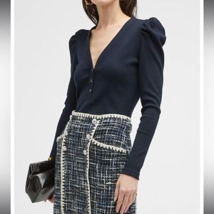 Veronica Beard Dekalb Puff Sleeve Knit Top Navy
